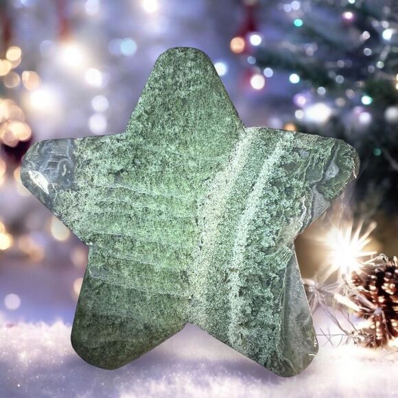 Moss‎ Agate Crystal Star Carving (3) - Picture 1 of 10